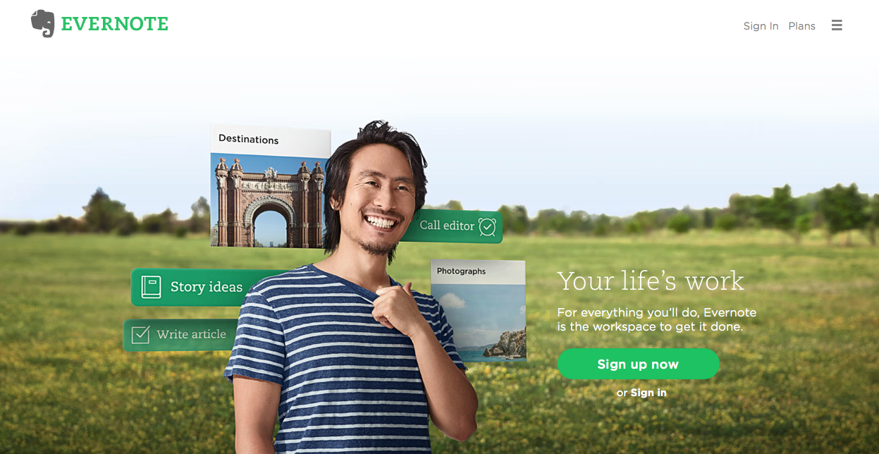 Evernote home page design conversion-optimised