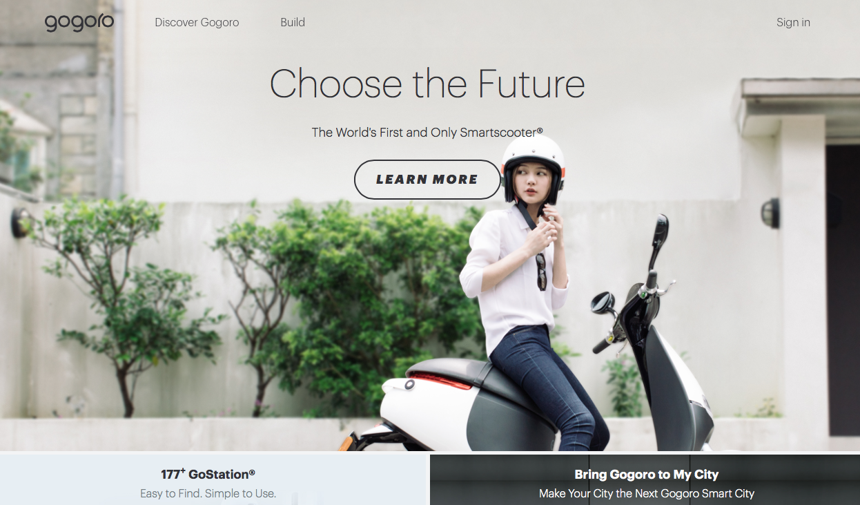 Gogoro home page design conversion optimised
