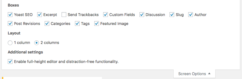 Excerpt check box in the WordPress Admin