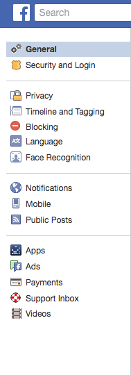 Facebook account setting page